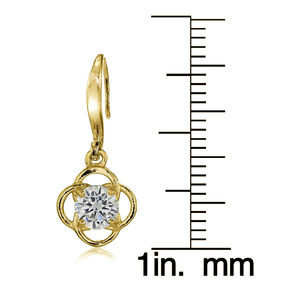 Yellow Gold Flashed Sterling Silver Cubic Zirconia Flower Knot Dangle Earrings-4