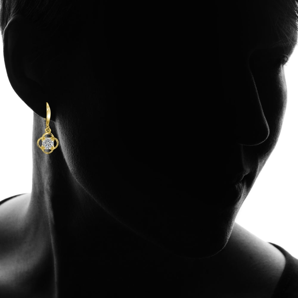 Yellow Gold Flashed Sterling Silver Cubic Zirconia Flower Knot Dangle Earrings-5