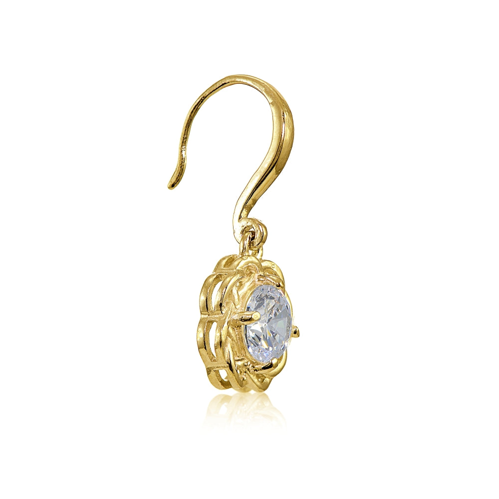 Yellow Gold Flashed Sterling Silver High Polished Cubic Zirconia Celtic Love Knot Dangle Earrings-3