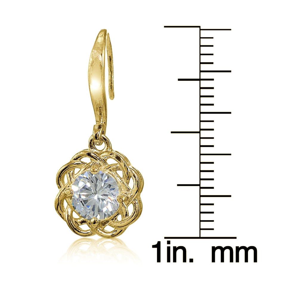 Yellow Gold Flashed Sterling Silver High Polished Cubic Zirconia Celtic Love Knot Dangle Earrings-4