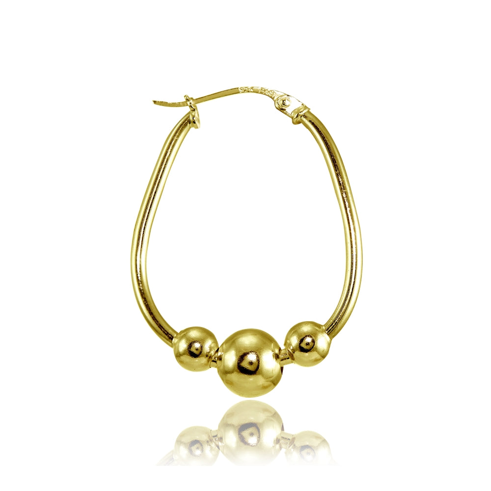 Yellow Gold Flashed Sterling Silver Polished Beaded 18mm Hoop Earrings-2