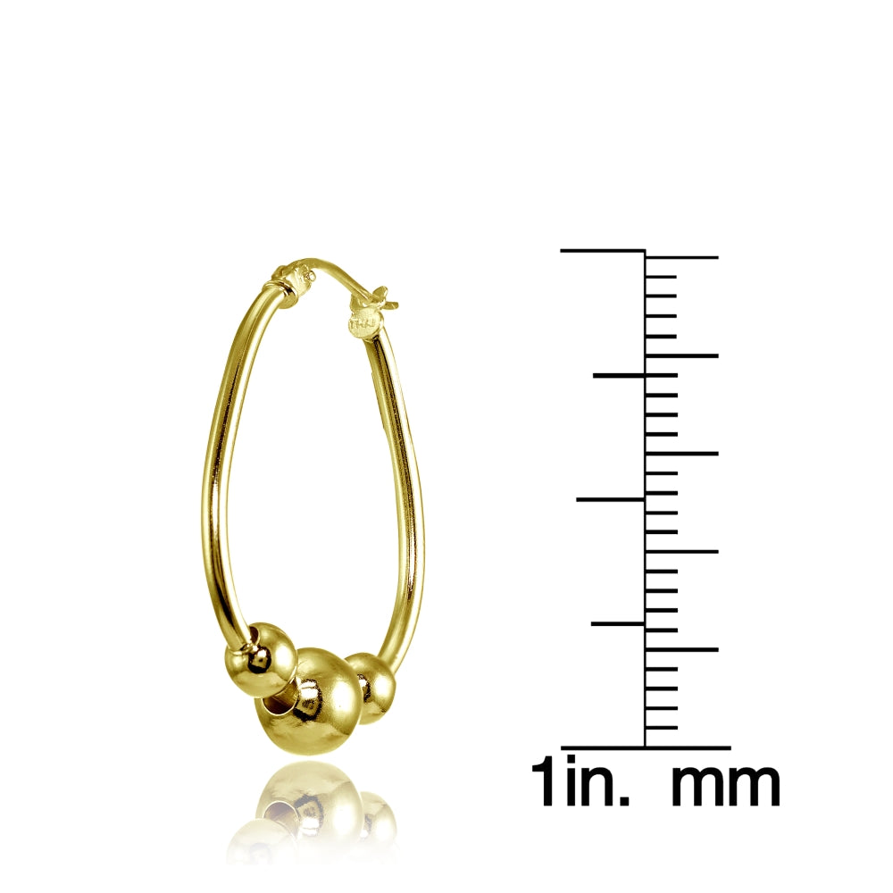 Yellow Gold Flashed Sterling Silver Polished Beaded 18mm Hoop Earrings-3