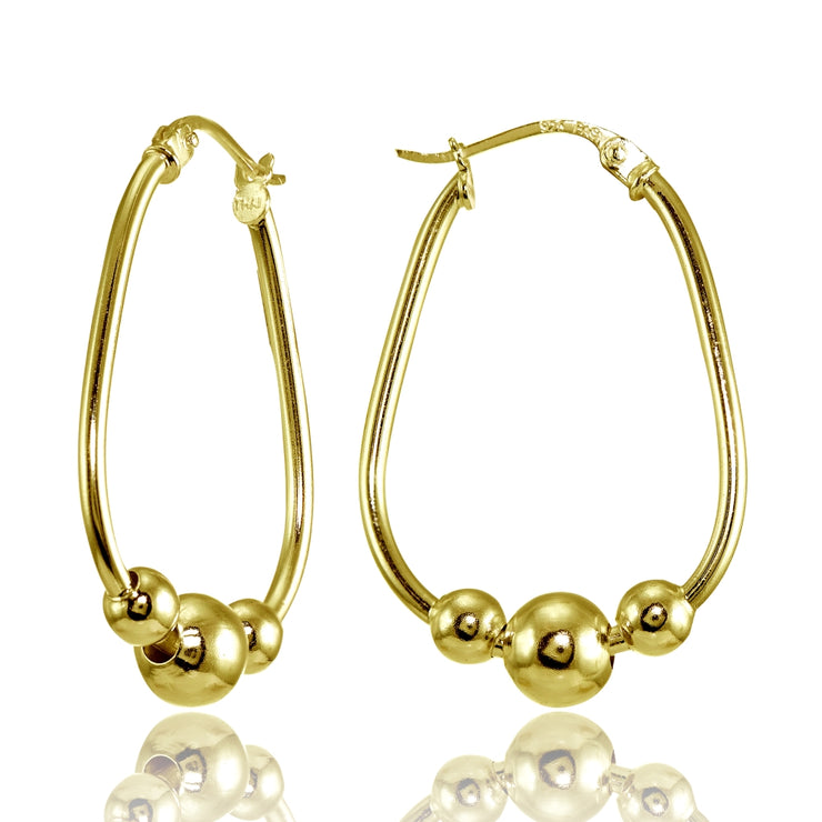 Yellow Gold Flashed Sterling Silver Polished Beaded  Hoop Earrings