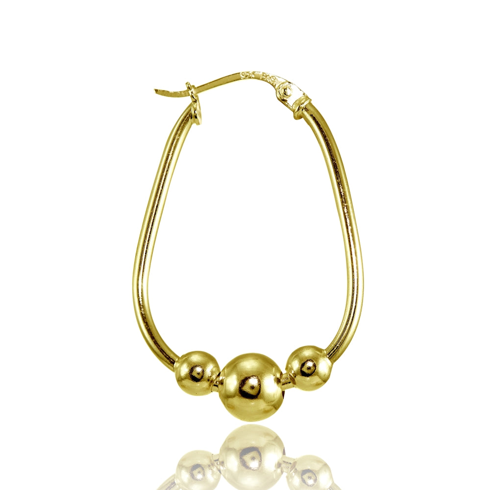 Yellow Gold Flashed Sterling Silver Polished Beaded  Hoop Earrings-2