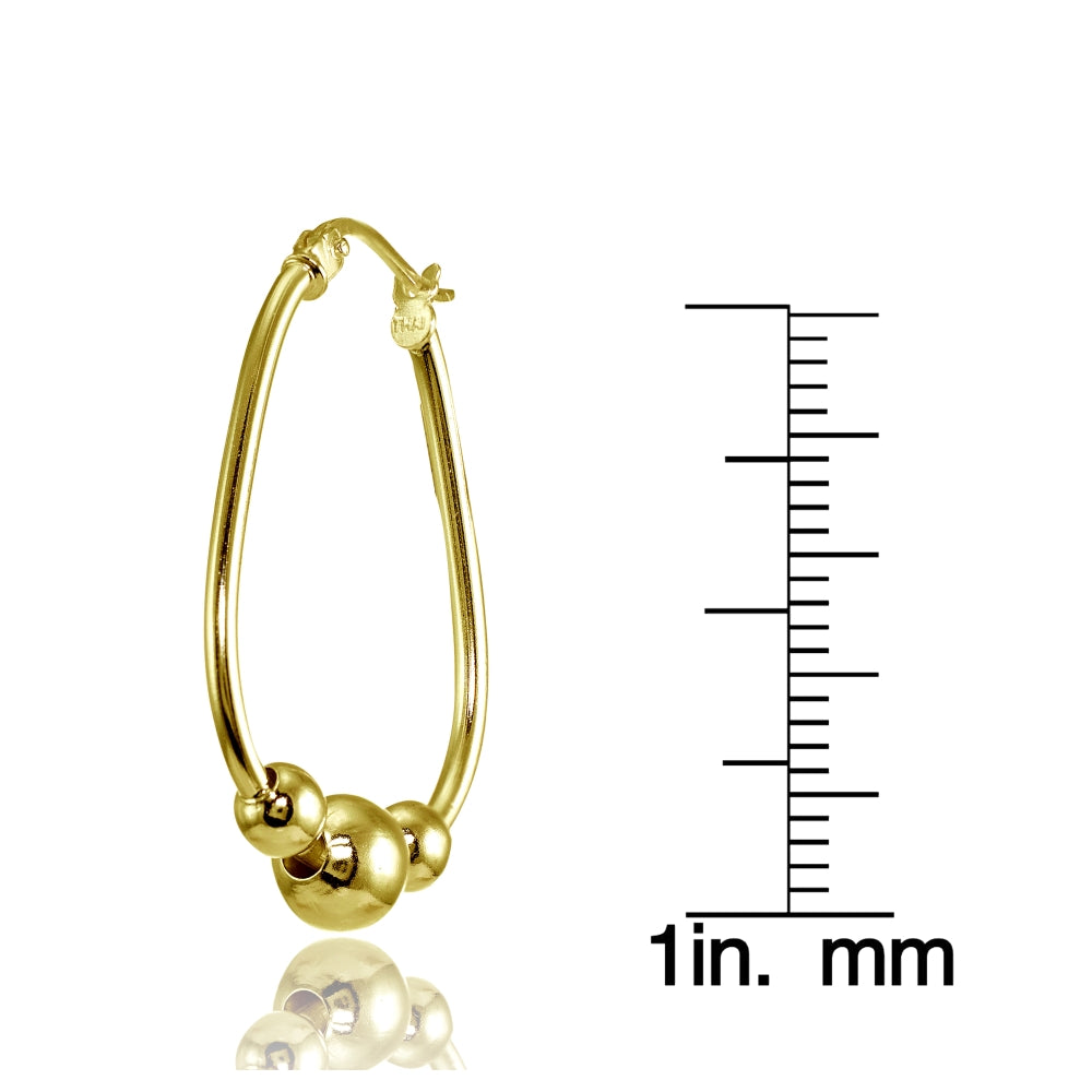 Yellow Gold Flashed Sterling Silver Polished Beaded  Hoop Earrings-3