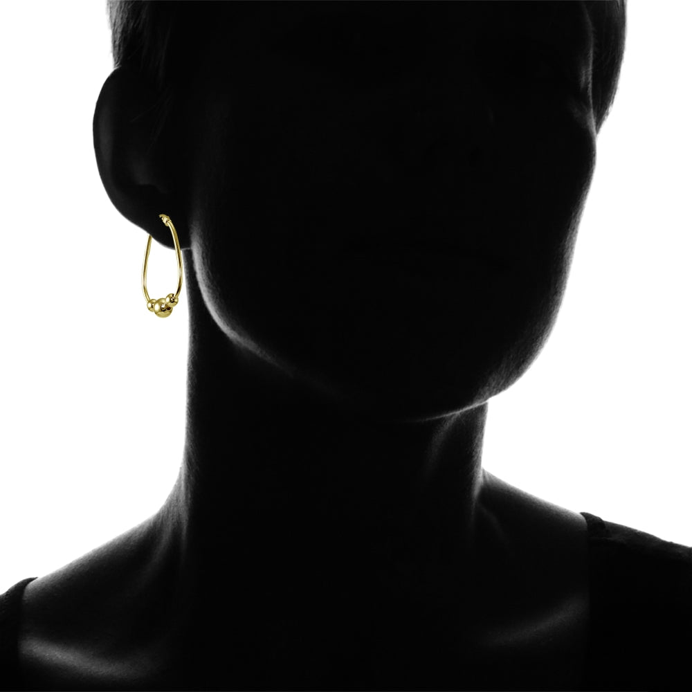 Yellow Gold Flashed Sterling Silver Polished Beaded  Hoop Earrings-4