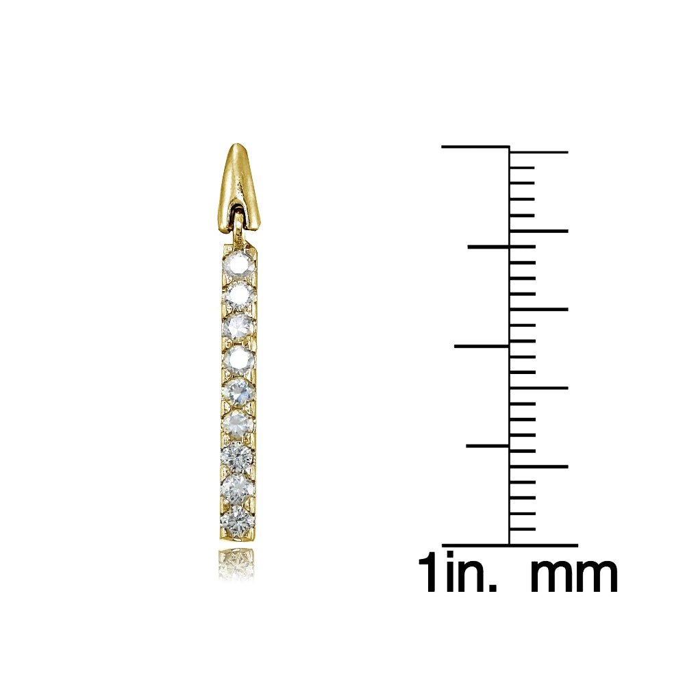 Yellow Gold Flashed Sterling Silver Cubic Zirconia Bar Dangle Drop Earrings-3