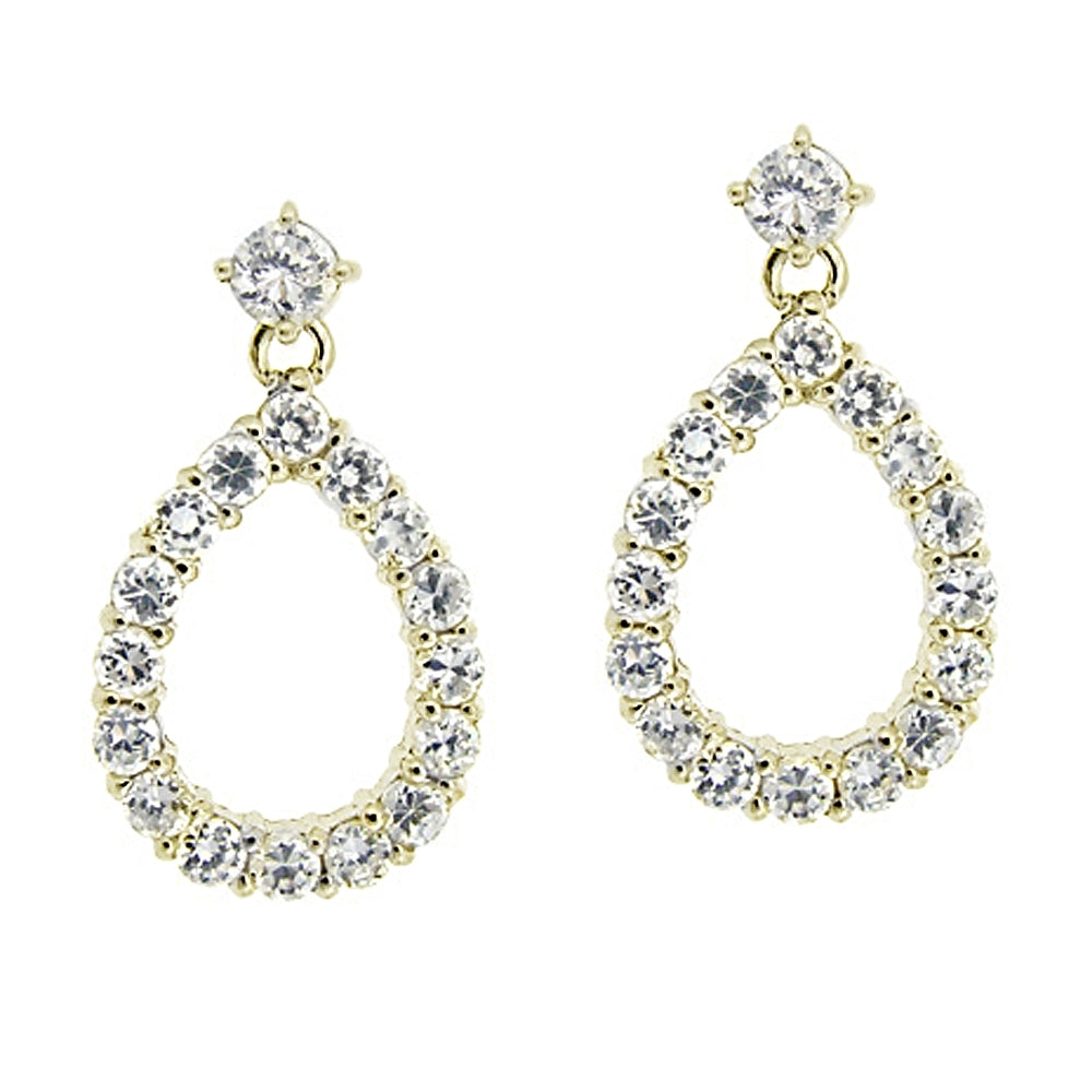Yellow Gold Flashed Sterling Silver Cubic Zirconia Teardrop Dangle Earrings