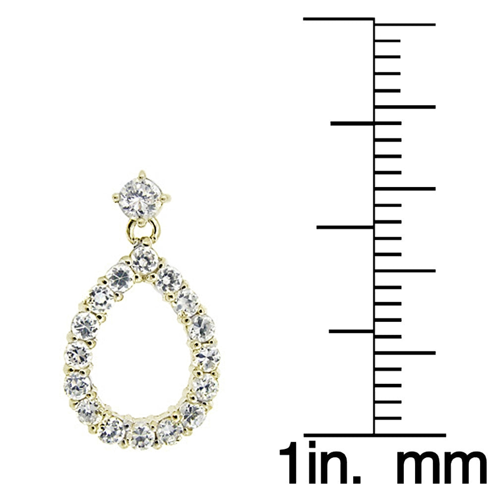 Yellow Gold Flashed Sterling Silver Cubic Zirconia Teardrop Dangle Earrings-3