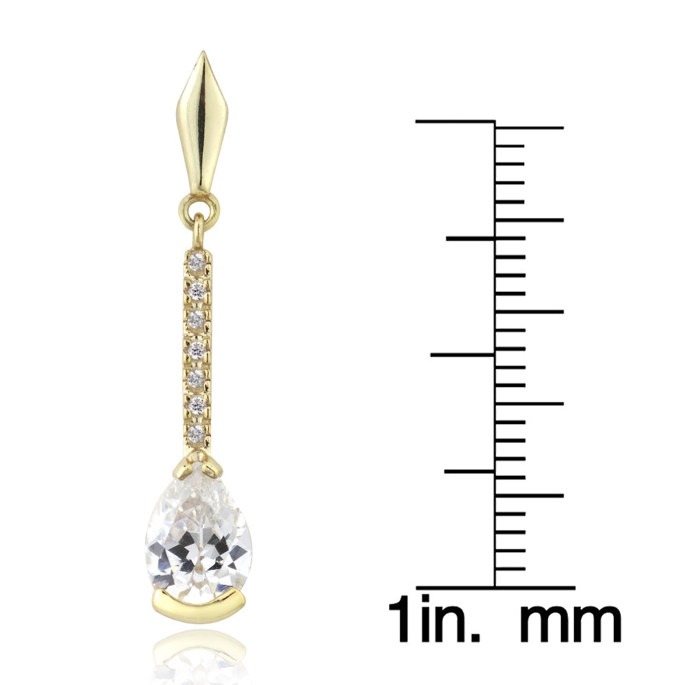 Yellow Gold Flashed Sterling Silver Cubic Zirconia Pear Cut Dangle Earrings-3