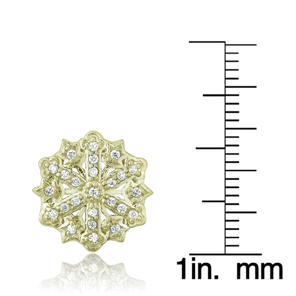 Yellow Gold Flashed Sterling Silver Cubic Zirconia Snowflake Stud Earrings-3