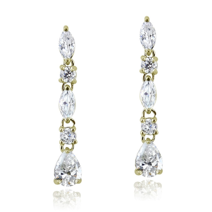 Yellow Gold Flashed Sterling Silver Cubic Zirconia Marquise Cut Dangling Earrings