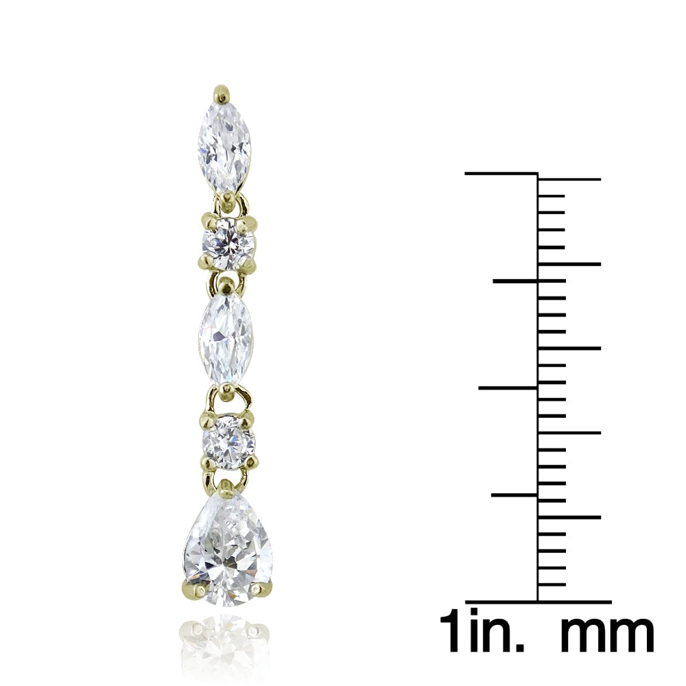 Yellow Gold Flashed Sterling Silver Cubic Zirconia Marquise Cut Dangling Earrings-3