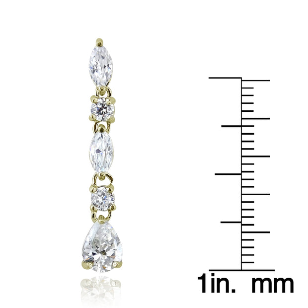 Yellow Gold Flashed Sterling Silver Cubic Zirconia Marquise Cut Dangling Earrings