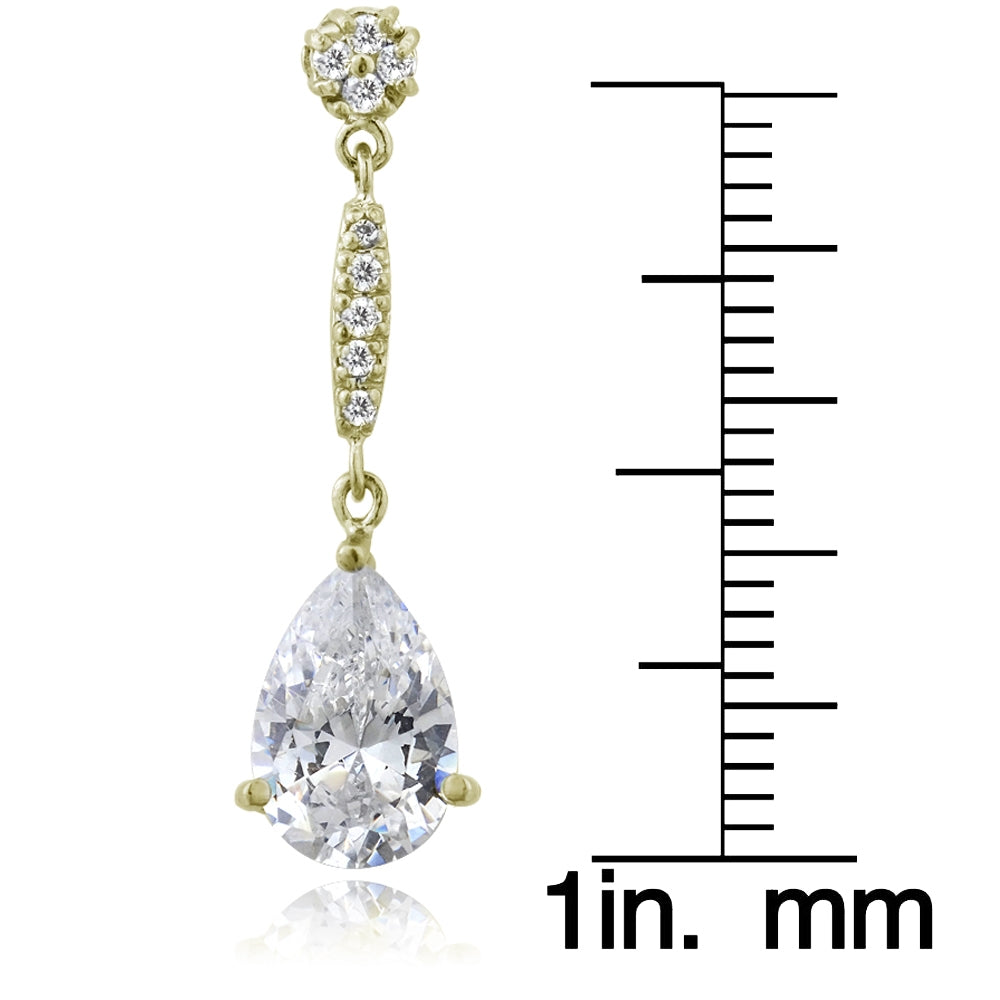 Yellow Gold Flashed Sterling Silver Cubic Zirconia Pear Cut 15mm Dangle Earrings-3