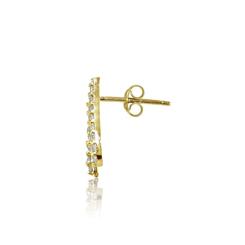 Yellow Gold Flashed Sterling Silver Cubic Zirconia Wish Bone Stud Earrings-2