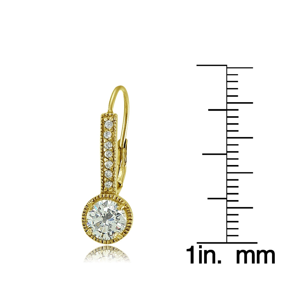 Yellow Gold Flashed Sterling Silver Round Cubic Zirconia Leverback Earrings-3