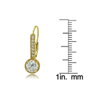 Yellow Gold Flashed Sterling Silver Round Cubic Zirconia Leverback Earrings