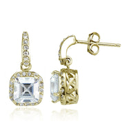 Yellow Gold Flashed Sterling Silver Cubic Zirconia Square Dangle Earrings