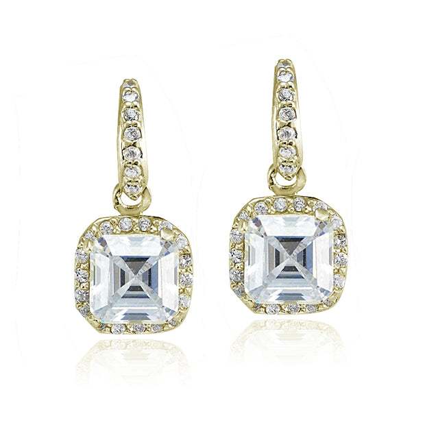 Yellow Gold Flashed Sterling Silver Cubic Zirconia Square Dangle Earrings