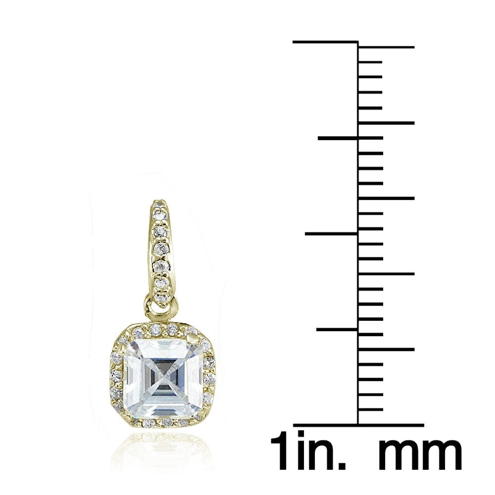 Yellow Gold Flashed Sterling Silver Cubic Zirconia Square Dangle Earrings-3