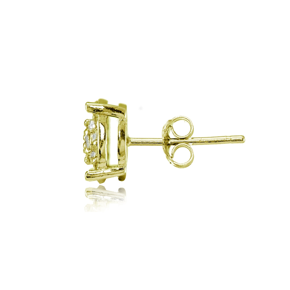 Yellow Gold Flashed Sterling Silver Cubic Zirconia Floral Stud Earrings-2