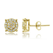 Yellow Gold Flashed Sterling Silver Round Cubic Zirconia Stud Earrings