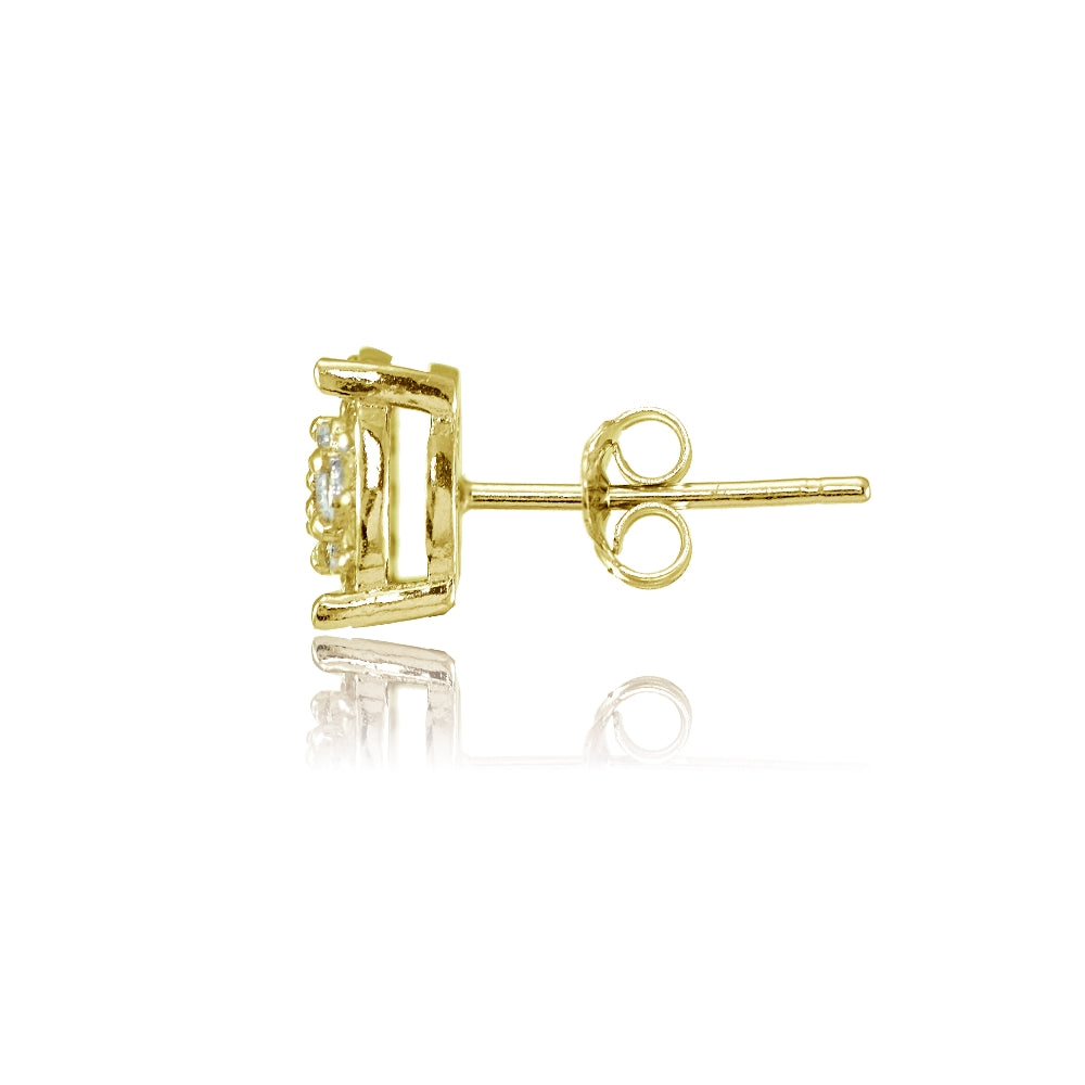 Yellow Gold Flashed Sterling Silver Round Cubic Zirconia Stud Earrings-2