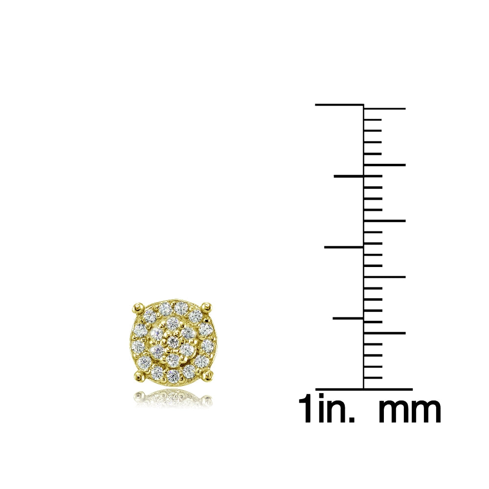 Yellow Gold Flashed Sterling Silver Round Cubic Zirconia Stud Earrings-3