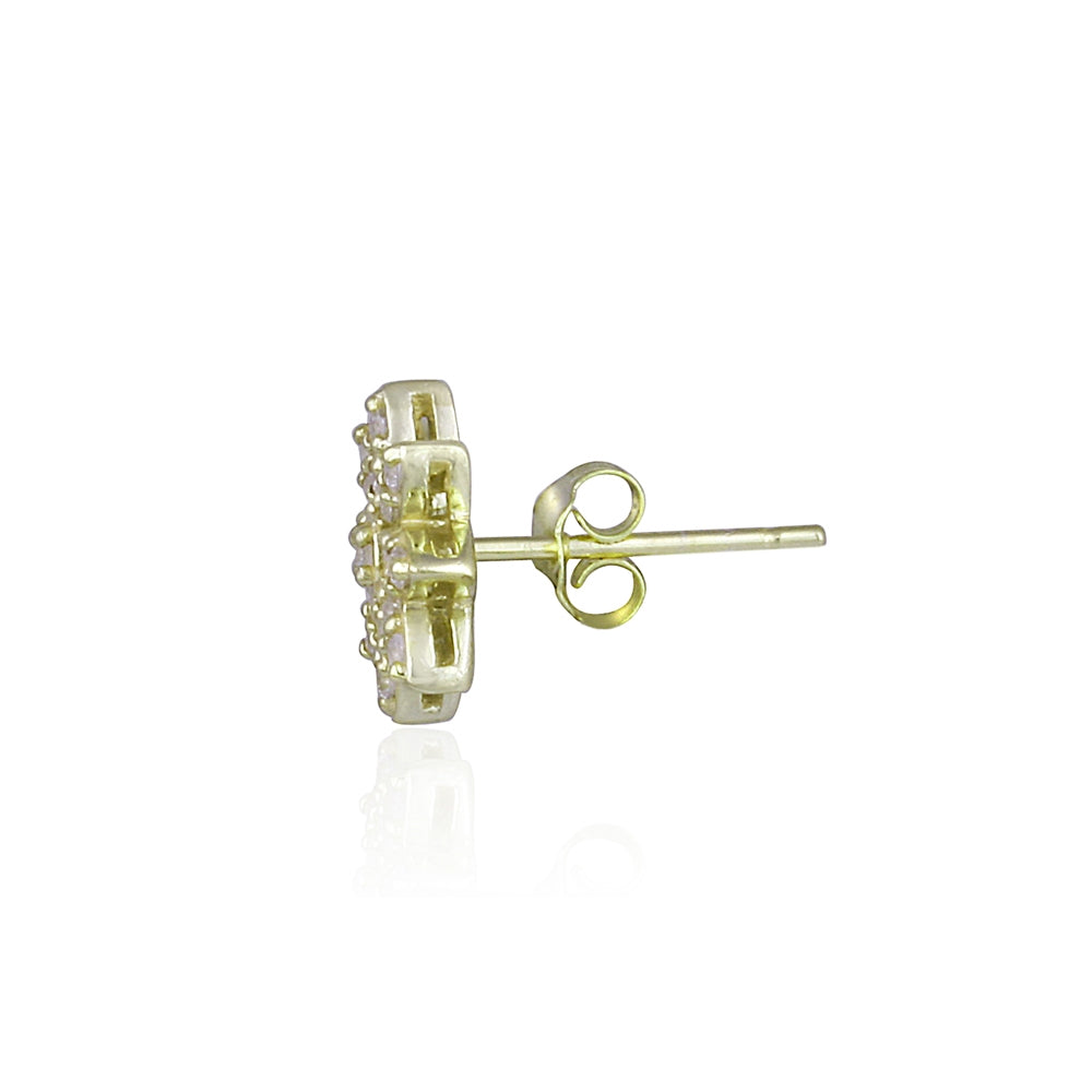 Yellow Gold Flashed Sterling Silver Cubic Zirconia Flower Stud Earrings-2
