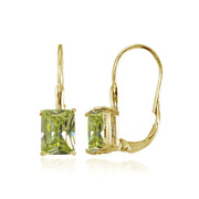 Yellow Gold Flashed Sterling Silver Emerald-Cut Light Green Cubic Zirconia Leverback Earrings