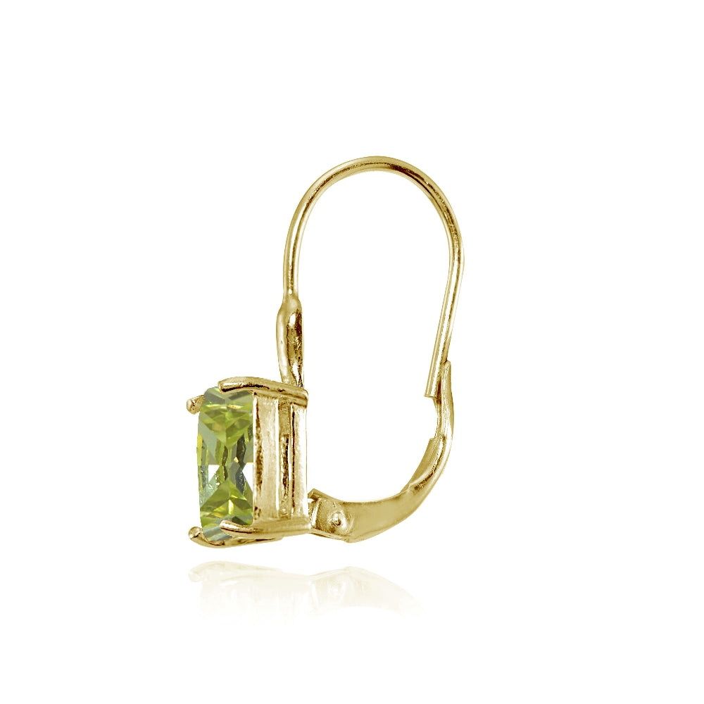 Yellow Gold Flashed Sterling Silver Emerald-Cut Light Green Cubic Zirconia Leverback Earrings-2