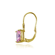 Yellow Gold Flashed Sterling Silver Light Pink Cubic Zirconia Emerald-Cut Leverback Earrings