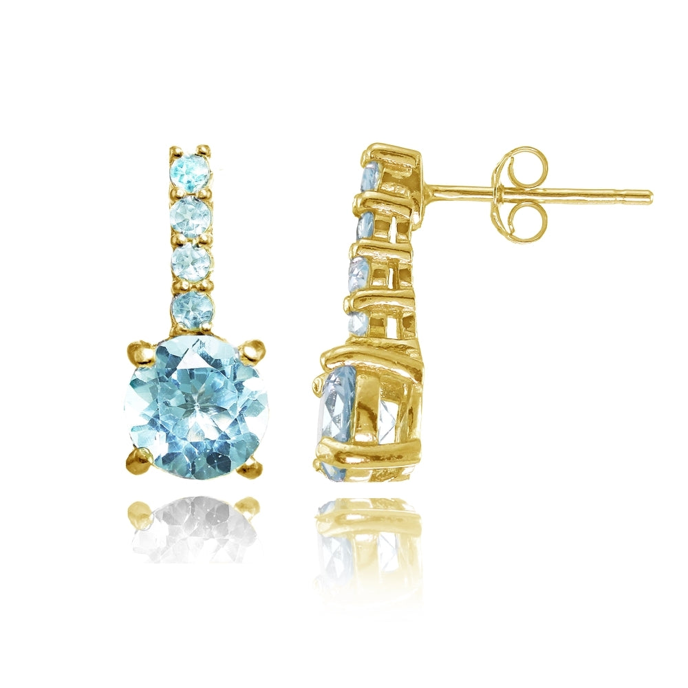 Yellow Gold Flashed Sterling Silver Blue Topaz 5-Stone Round Drop Earrings