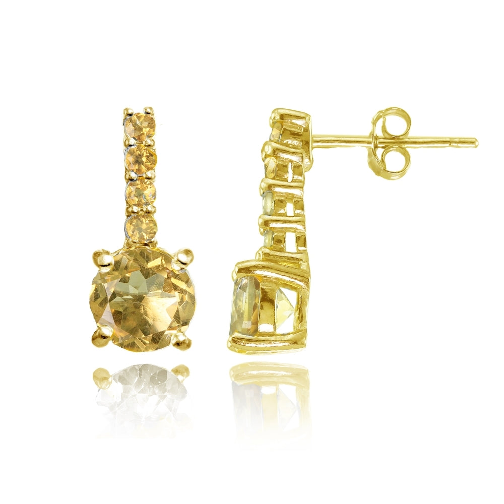 Yellow Gold Flashed Sterling Silver Citrine 5-Stone Round Drop Earrings