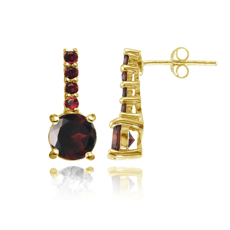 Yellow Gold Flashed Sterling Silver Garnet 5-Stone Round Drop Earrings