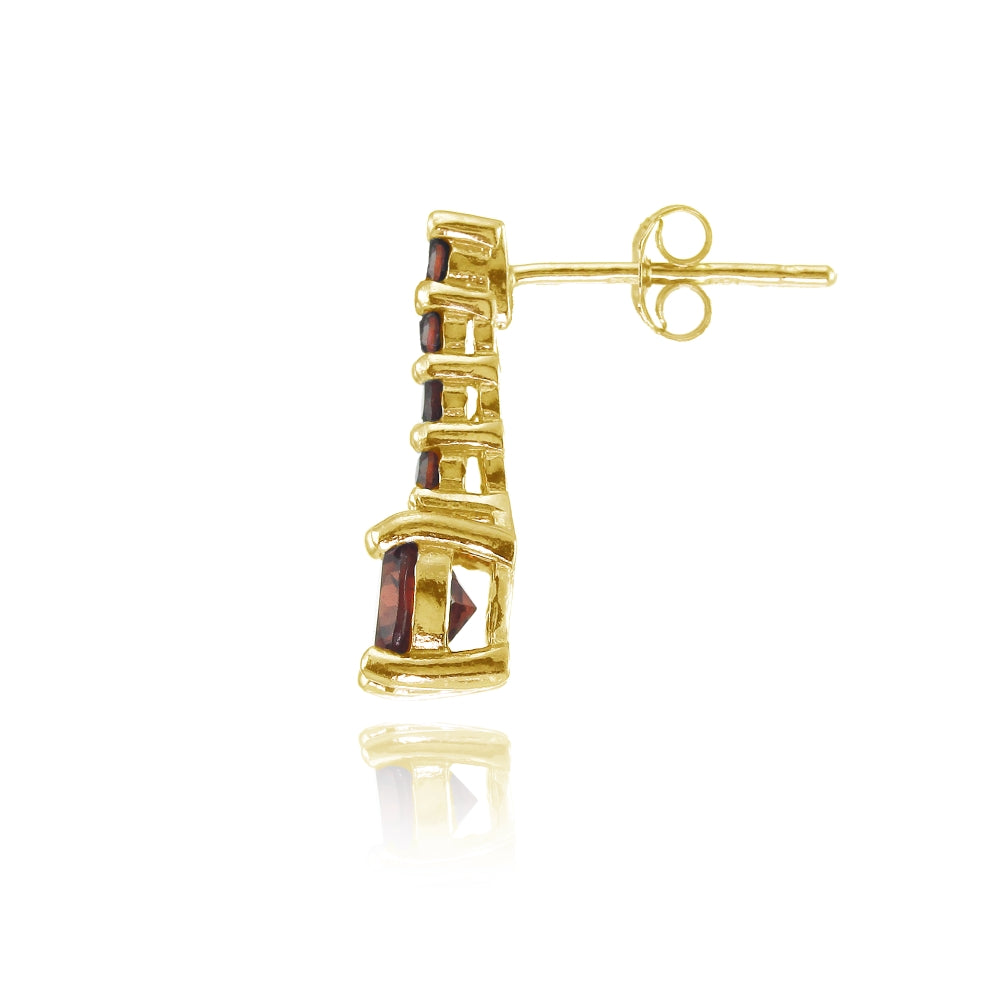 Yellow Gold Flashed Sterling Silver Garnet 5-Stone Round Drop Earrings-2