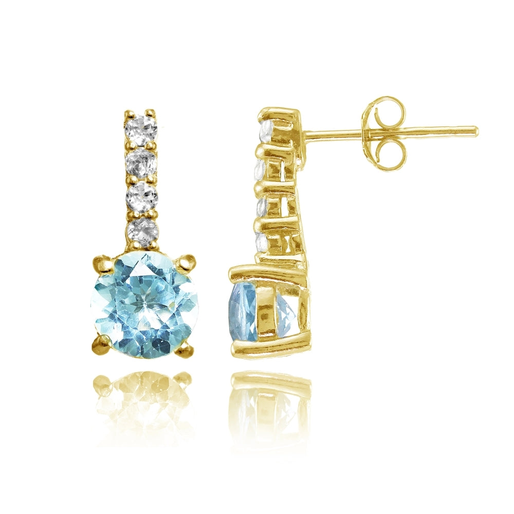 Yellow Gold Flashed Silver Blue Topaz & White Topaz 5-Stone Round Drop Earrings