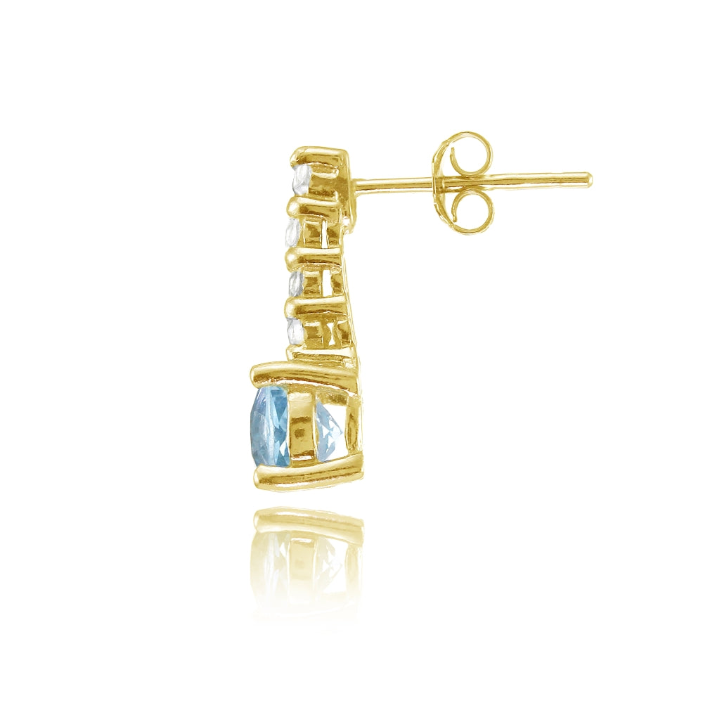 Yellow Gold Flashed Silver Blue Topaz & White Topaz 5-Stone Round Drop Earrings-2