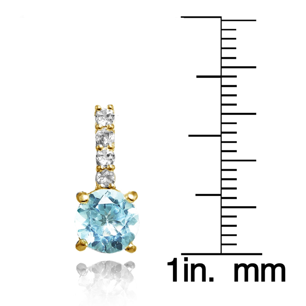 Yellow Gold Flashed Silver Blue Topaz & White Topaz 5-Stone Round Drop Earrings-3