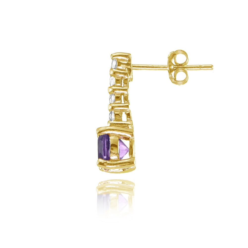 Yellow Gold Flashed Silver African Amethyst & White Topaz 5-Stone Drop Earrings-2