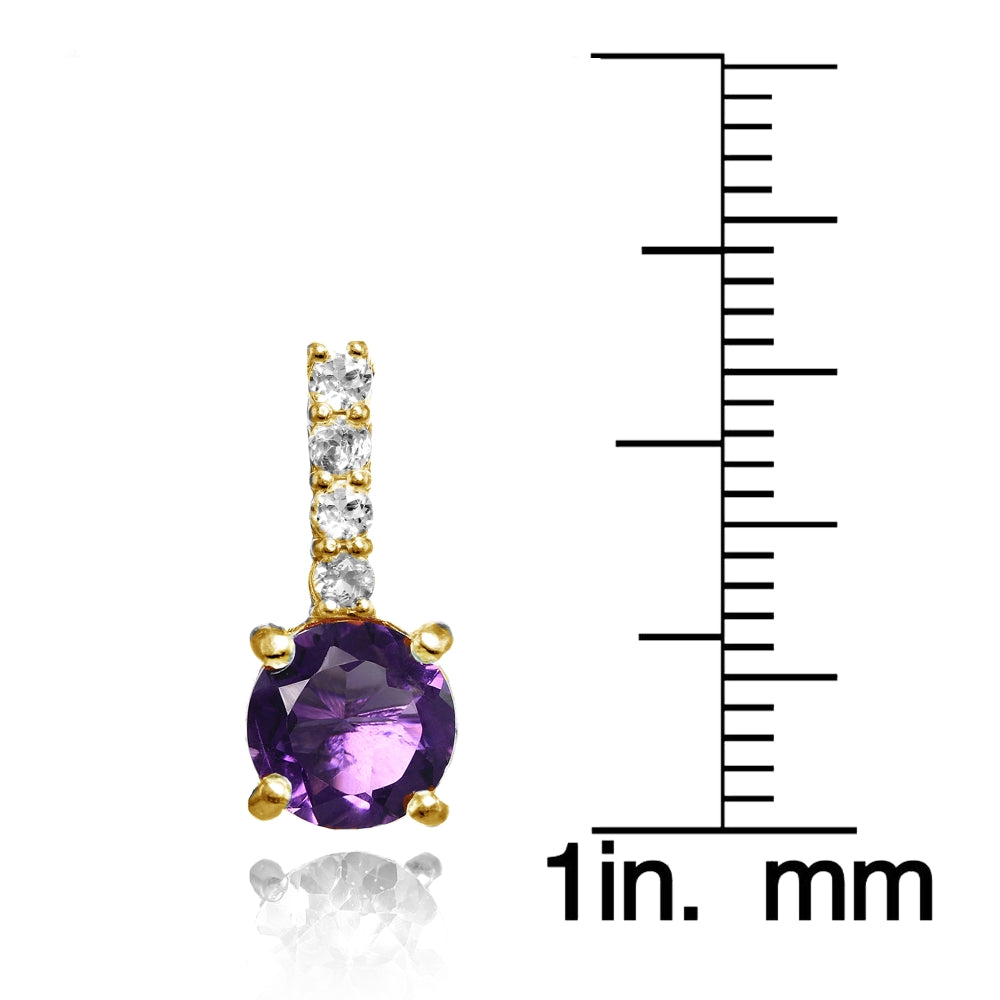 Yellow Gold Flashed Silver African Amethyst & White Topaz 5-Stone Drop Earrings-3