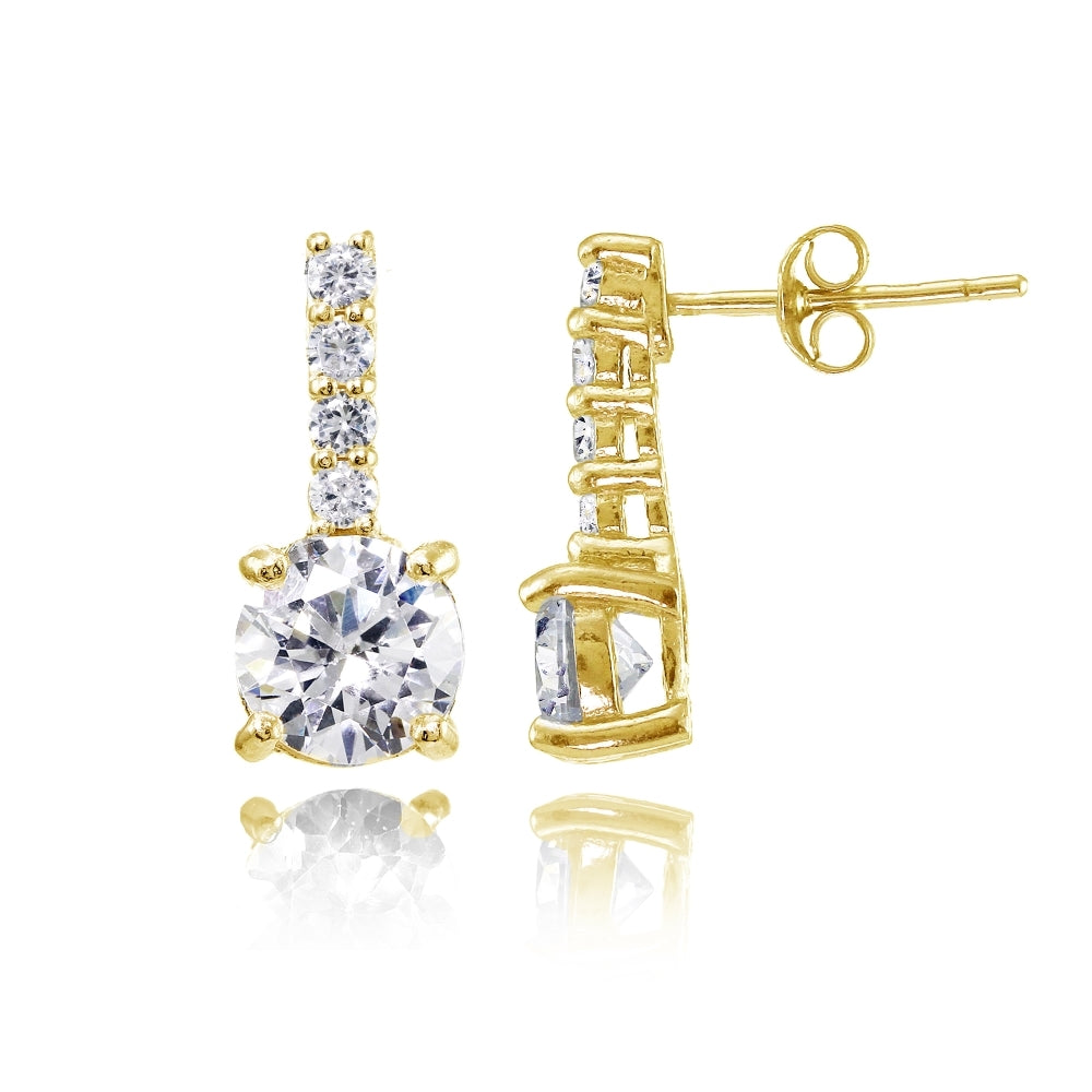 Yellow Gold Flashed Sterling Silver Cubic Zirconia 5-Stone Round Drop Earrings