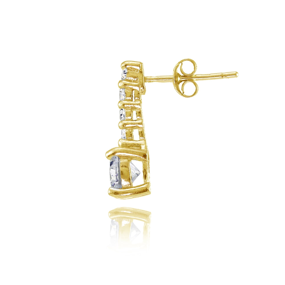 Yellow Gold Flashed Sterling Silver Cubic Zirconia 5-Stone Round Drop Earrings-2