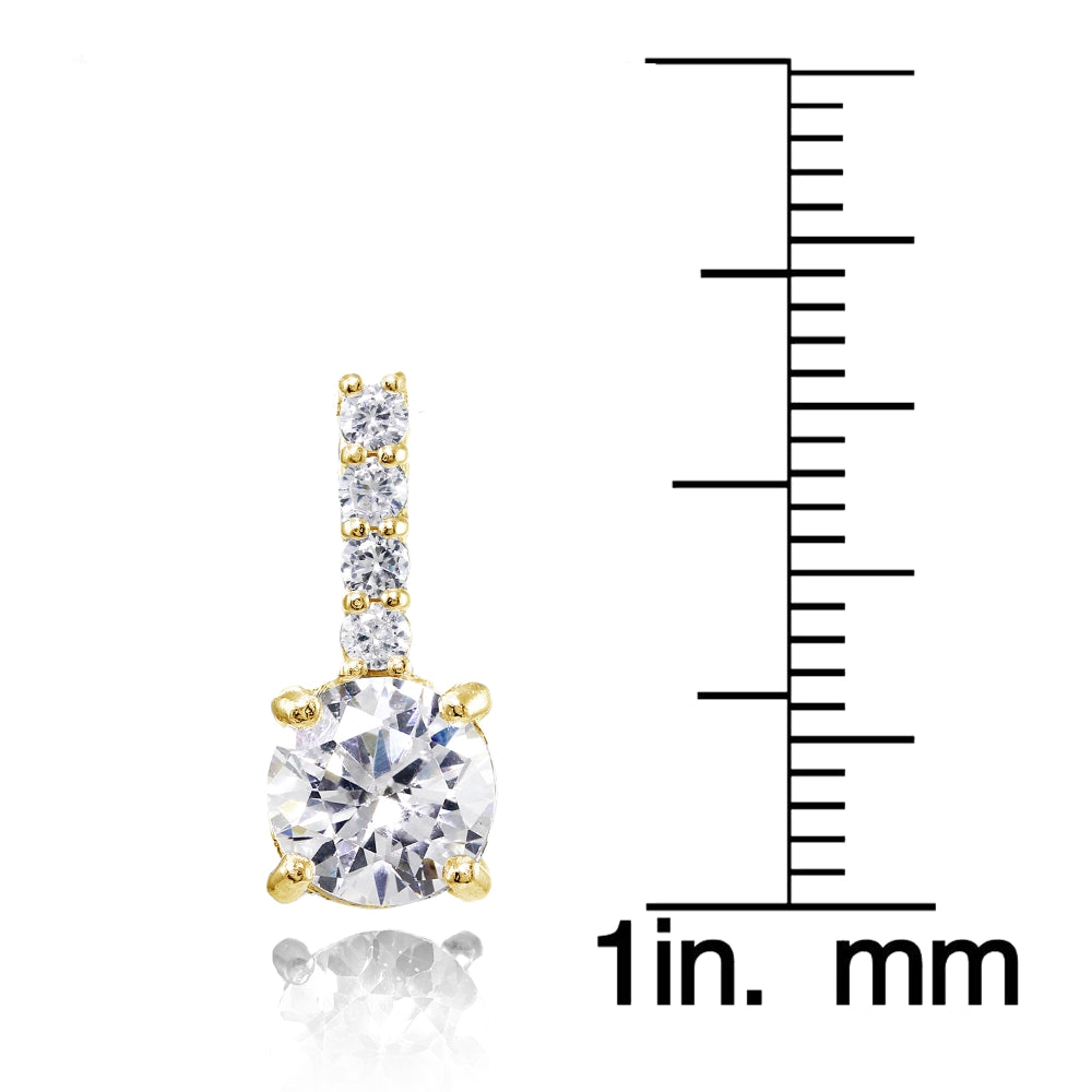 Yellow Gold Flashed Sterling Silver Cubic Zirconia 5-Stone Round Drop Earrings-3
