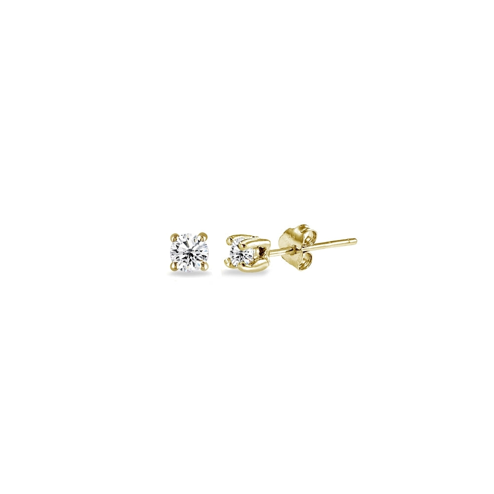 Yellow Gold Flashed Sterling Silver Cubic Zirconia 2mm Round Stud Earrings