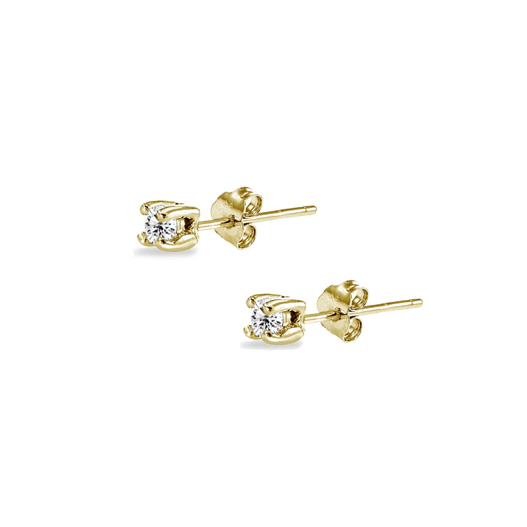 Yellow Gold Flashed Sterling Silver Cubic Zirconia 2mm Round Stud Earrings