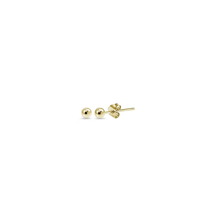 Yellow Gold Flashed Sterling Silver 2mm Polished Ball Bead Stud Earrings