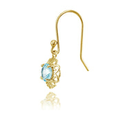 Yellow Gold over Sterling Silver Blue Topaz Round Filigree Dangle Earrings
