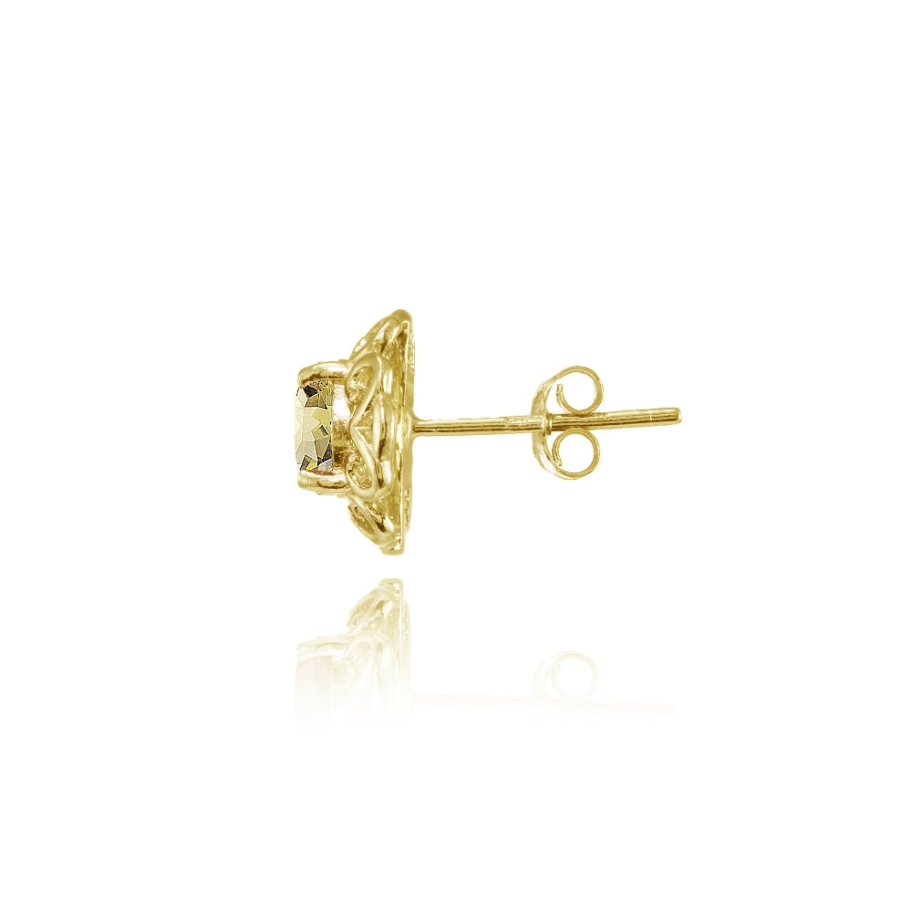 Yellow Gold Flashed Sterling Silver Citrine Round Filigree Stud Earrings-2